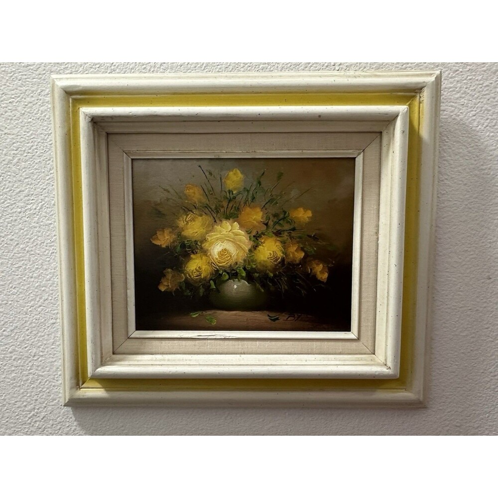Original Oil Painting On Board Signed Roses Florals Still Life Framed